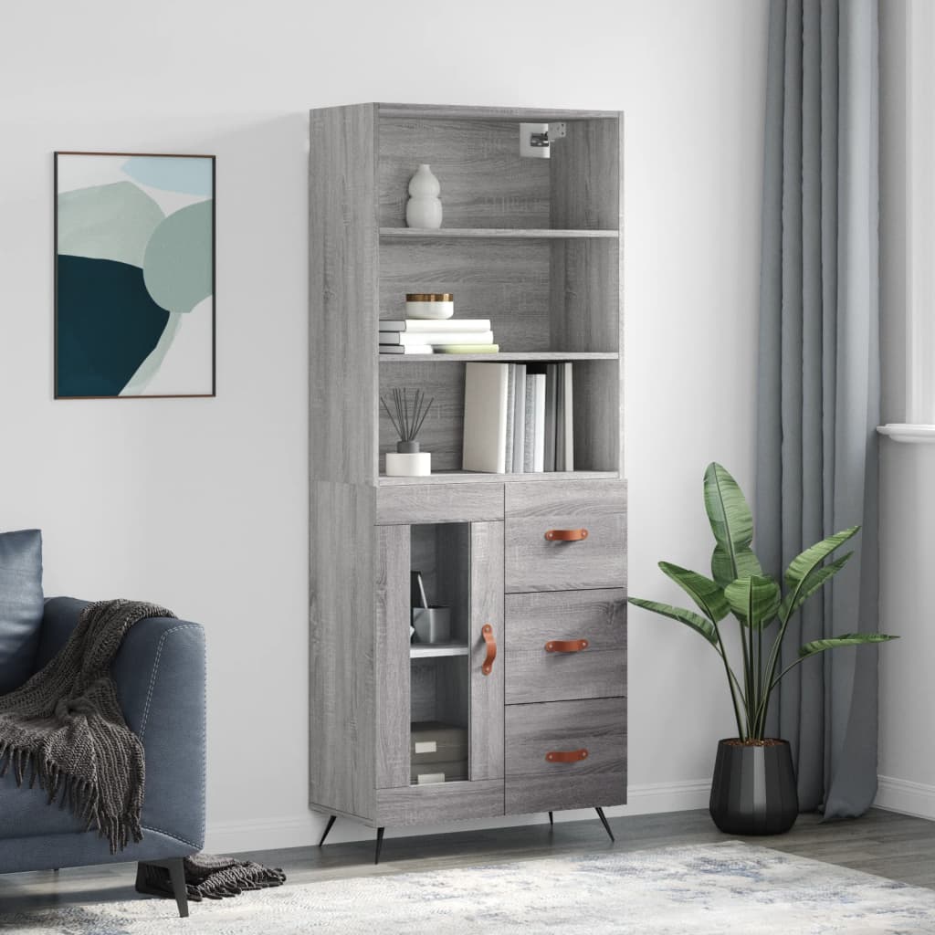 szürke sonoma szerelt fa magasszekrény 69,5 x 34 x 180 cm