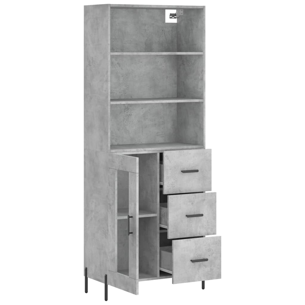 betonszürke szerelt fa magasszekrény 69,5 x 34 x 180 cm