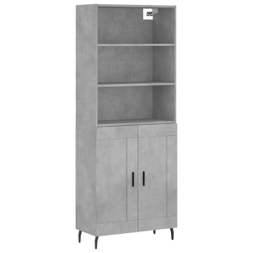 betonszürke szerelt fa magasszekrény 69,5 x 34 x 180 cm