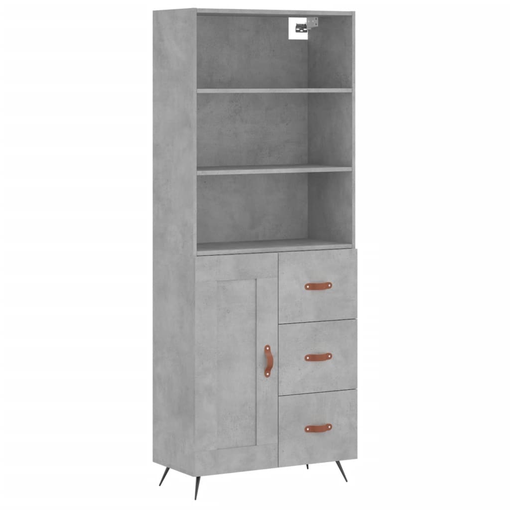 betonszürke szerelt fa magasszekrény 69,5 x 34 x 180 cm