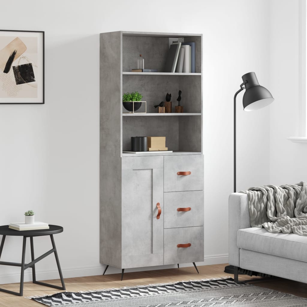 betonszürke szerelt fa magasszekrény 69,5 x 34 x 180 cm