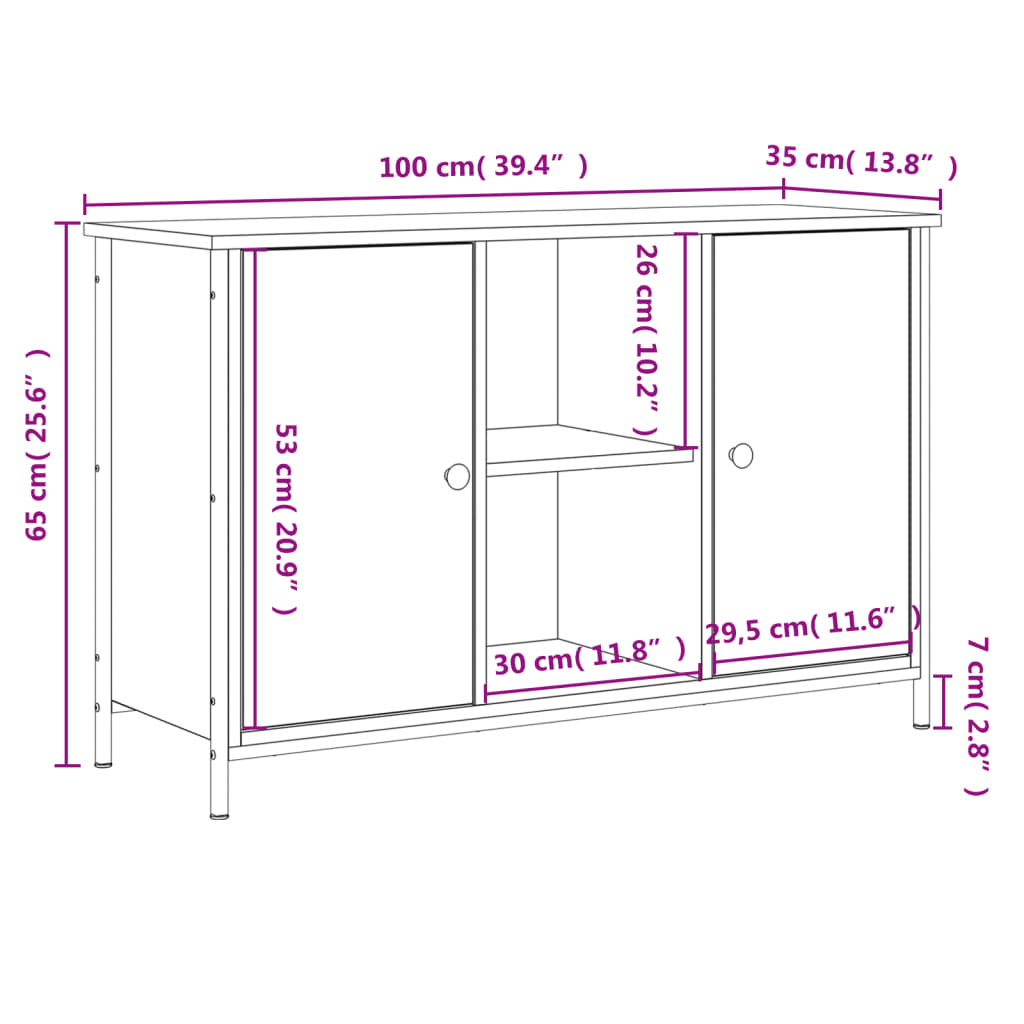 szürke sonoma színű szerelt fa TV-szekrény 100 x 35 x 65 cm