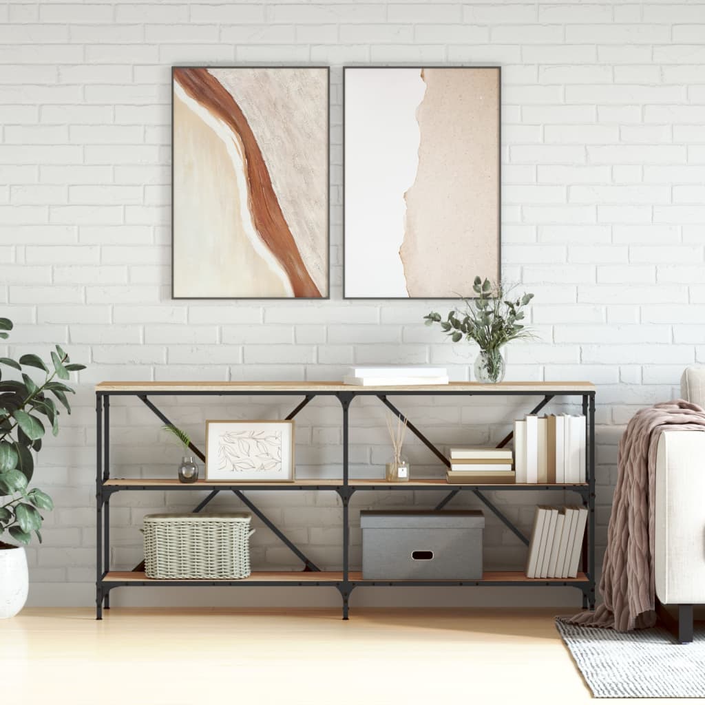 sonoma tölgy színű szerelt fa és vas konzolasztal 160x30x75 cm