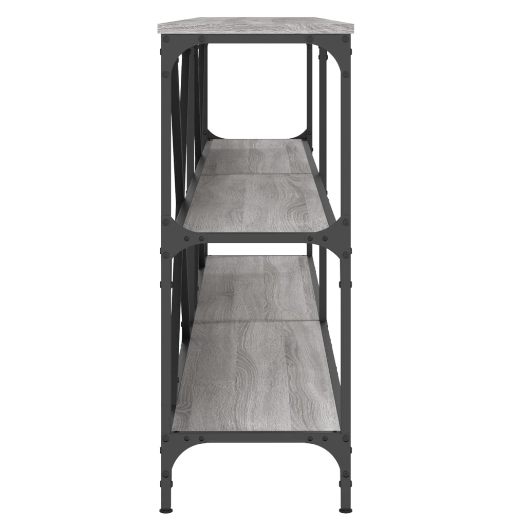 szürke sonoma szerelt fa és vas konzolasztal 200x30x75 cm