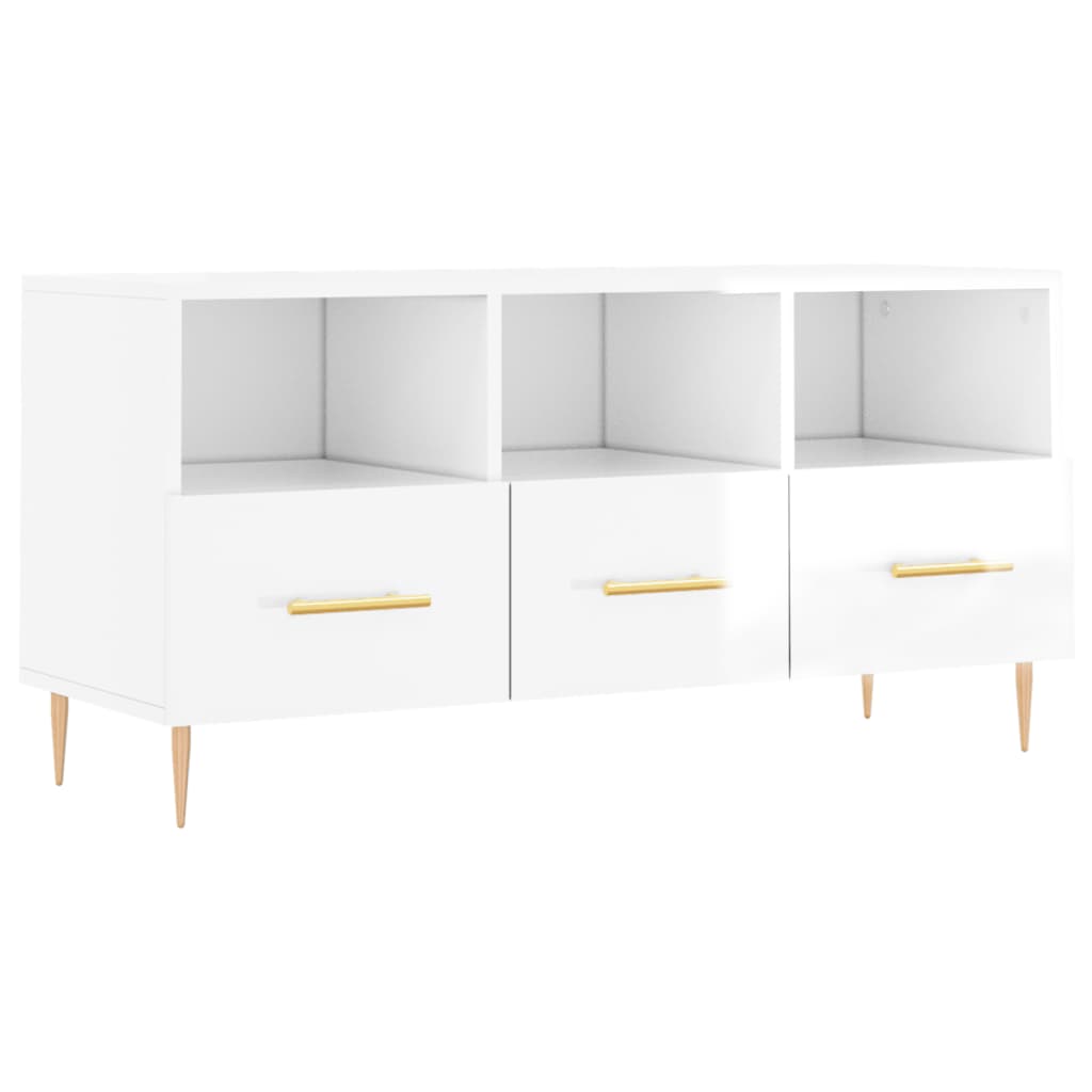 fehér magasfényű szerelt fa TV-szekrény 102x36x50 cm