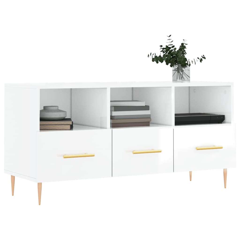 fehér magasfényű szerelt fa TV-szekrény 102x36x50 cm