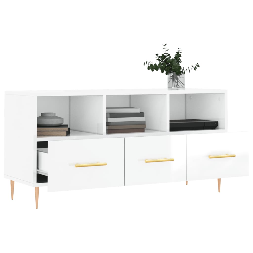 fehér magasfényű szerelt fa TV-szekrény 102x36x50 cm