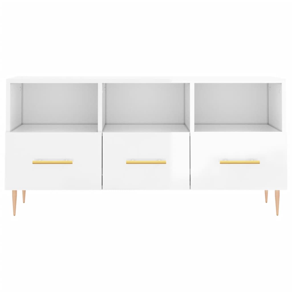 fehér magasfényű szerelt fa TV-szekrény 102x36x50 cm