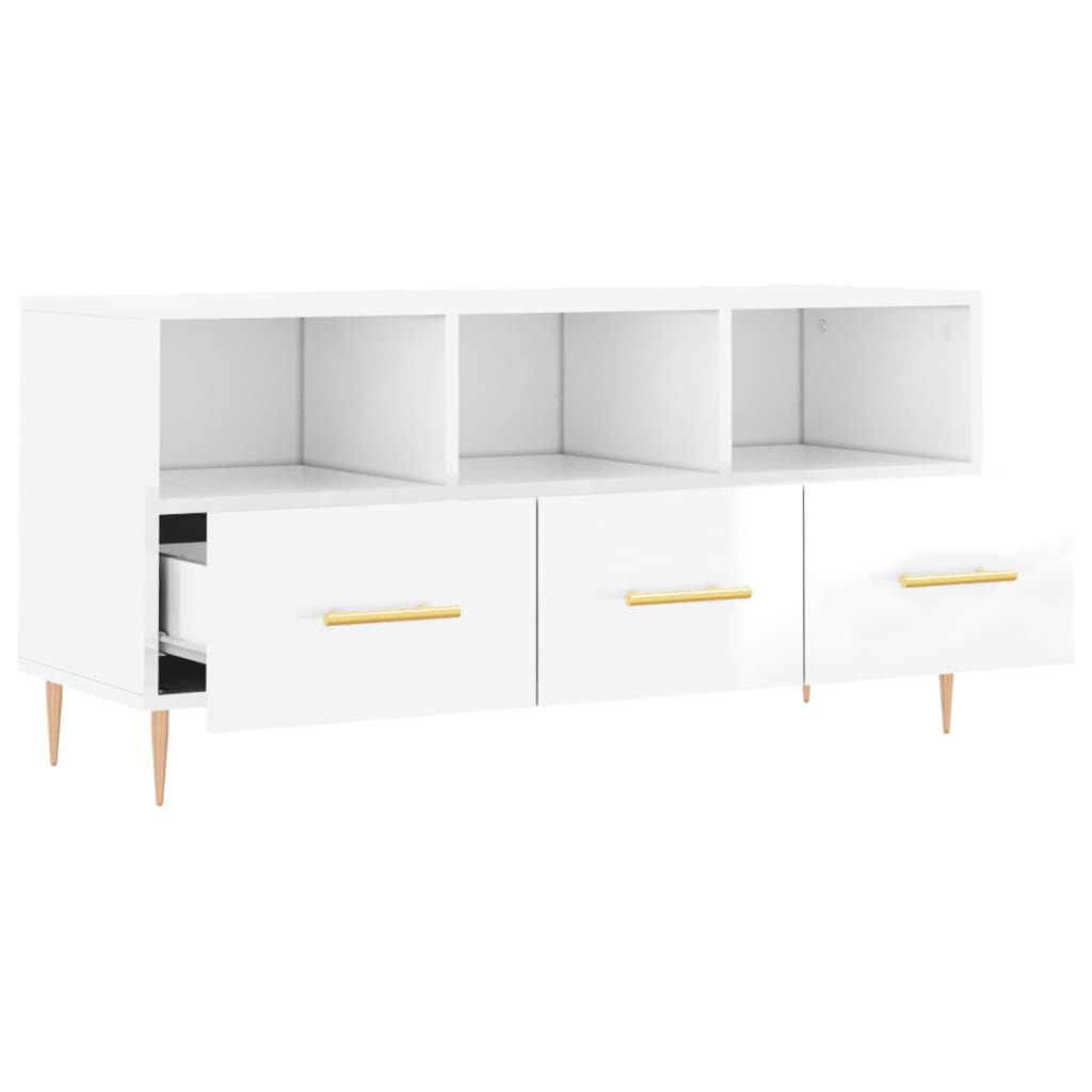 fehér magasfényű szerelt fa TV-szekrény 102x36x50 cm