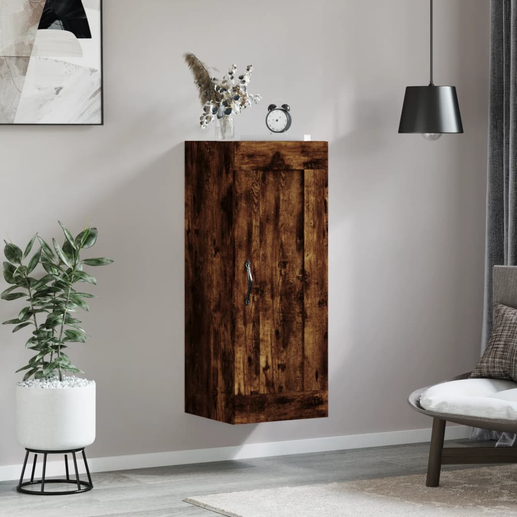 füstös tölgy színű szerelt fa fali szekrény 34,5 x 34 x 90 cm