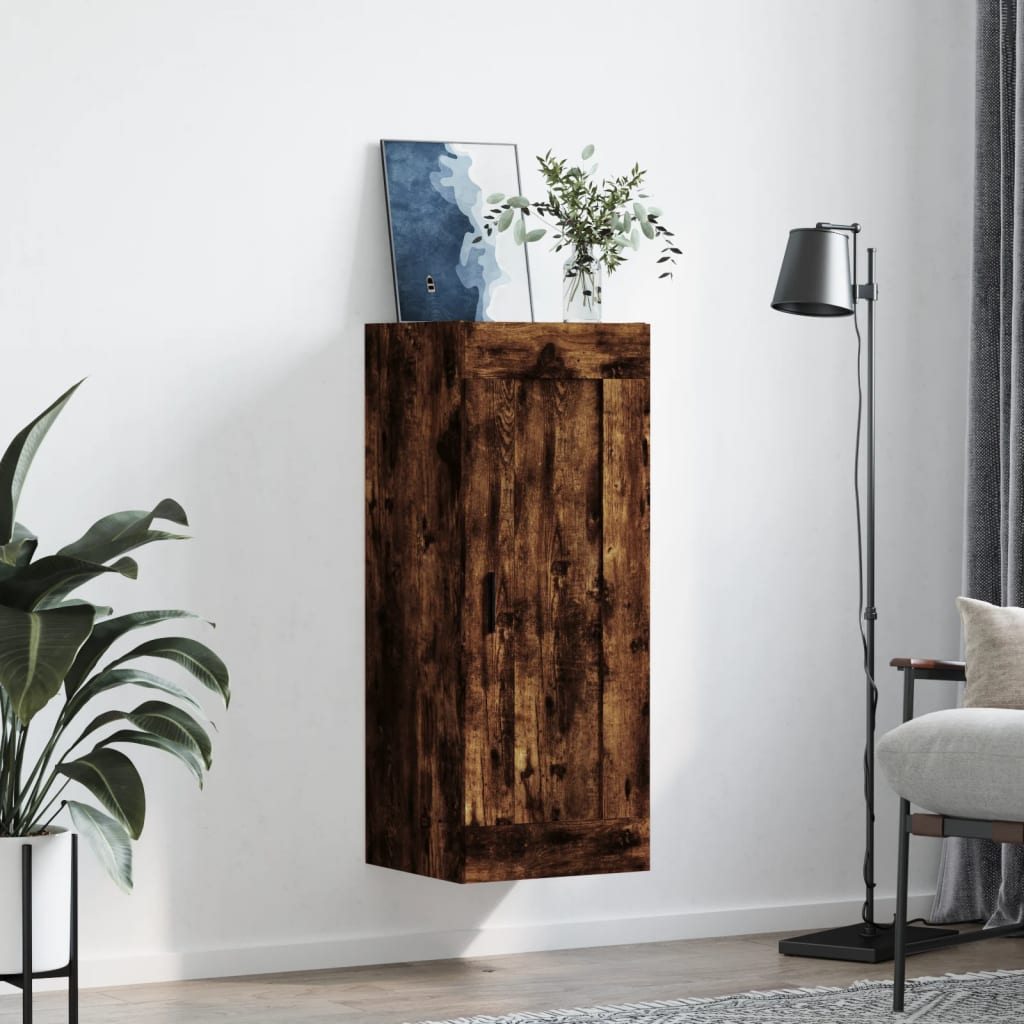 füstös tölgy színű szerelt fa fali szekrény 34,5 x 34 x 90 cm