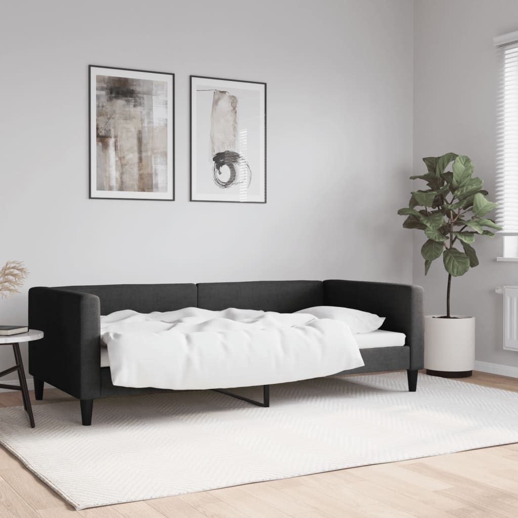 fekete szövet kanapéágy 90 x 190 cm
