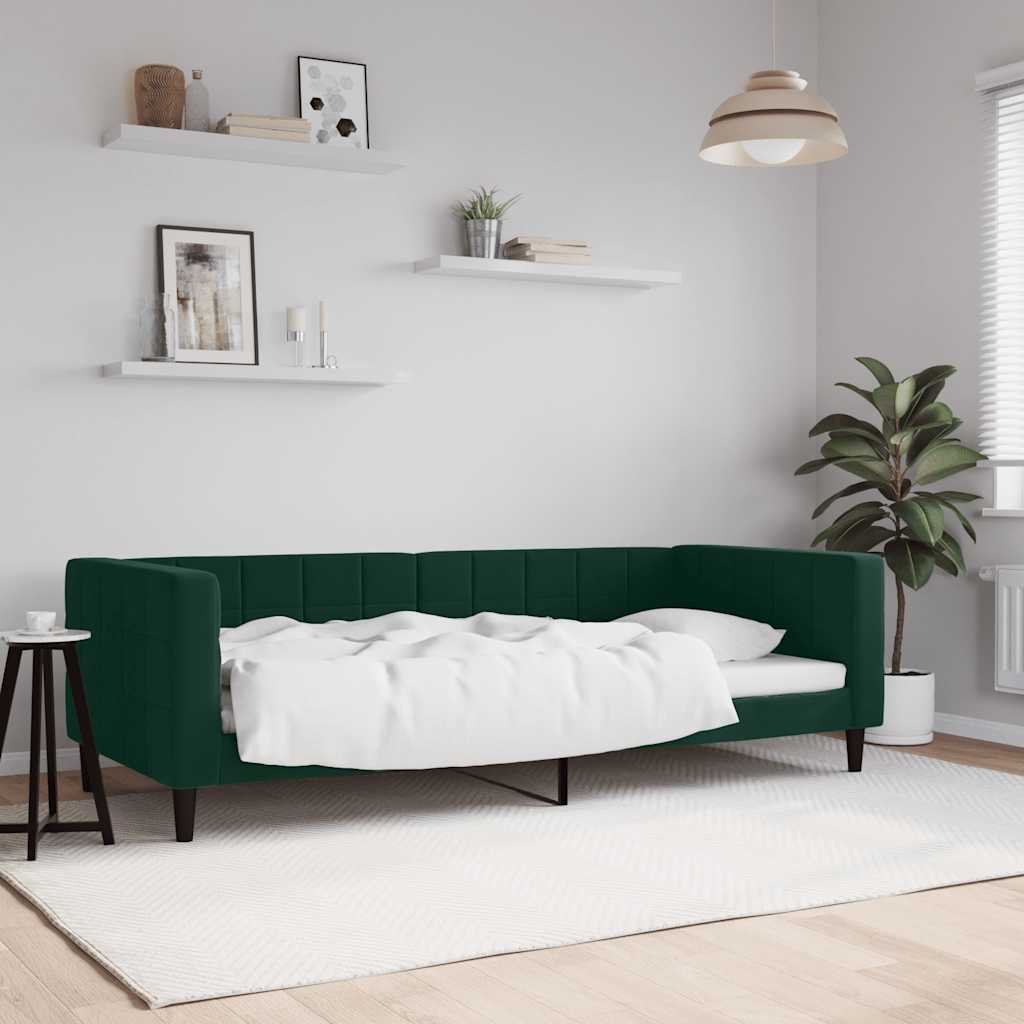 sötétzöld bársony kanapéágy 90x200 cm