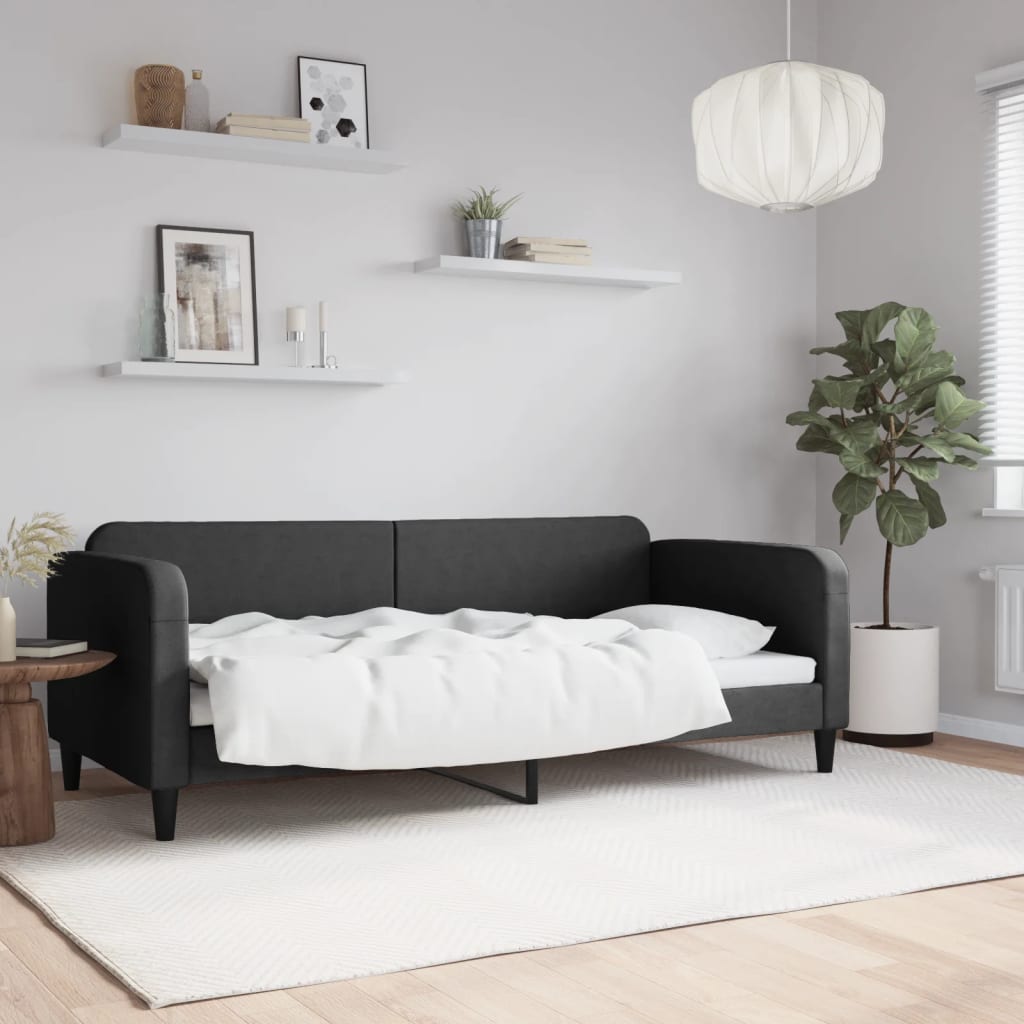 fekete szövet kanapéágy 90 x 200 cm