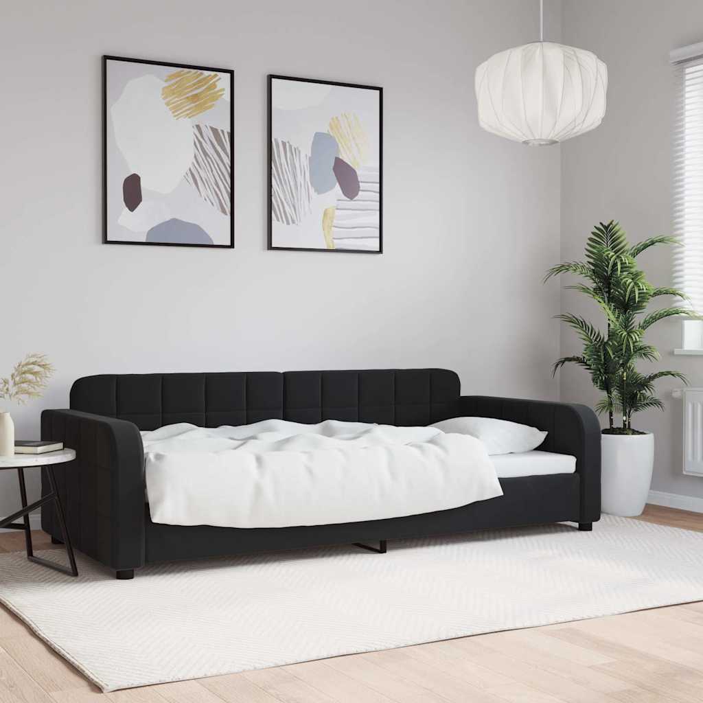 fekete bársony kanapéágy 90 x 200 cm