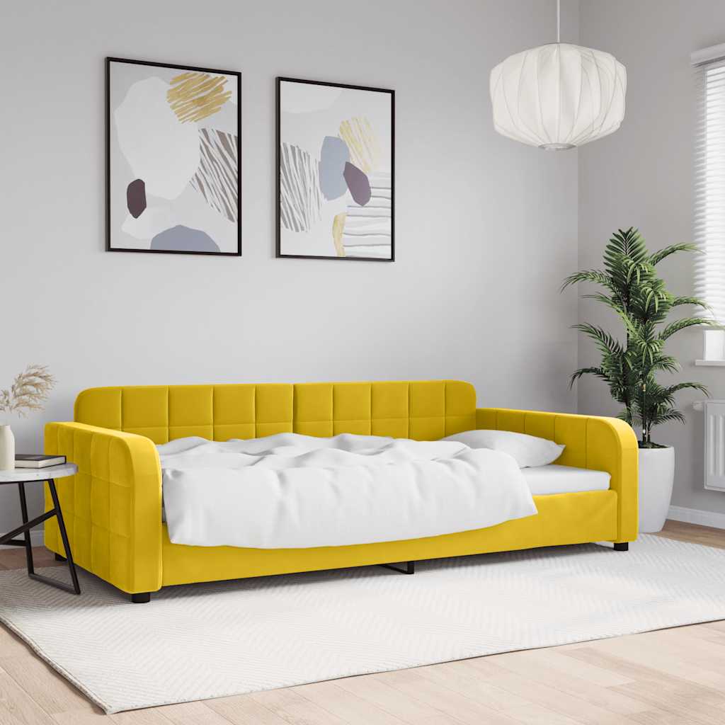 sárga bársony kanapéágy 100 x 200 cm