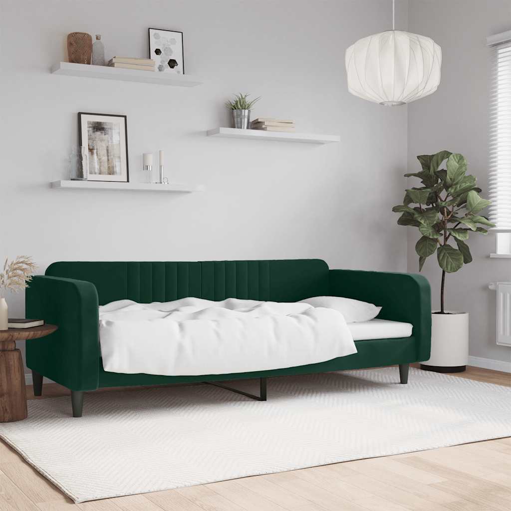sötétzöld bársony kanapéágy 90x200 cm