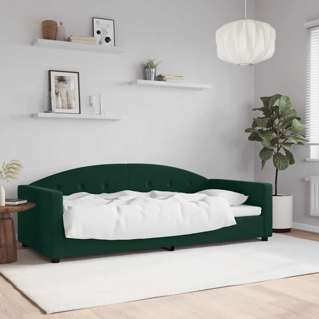 sötétzöld bársony kanapéágy 90x200 cm