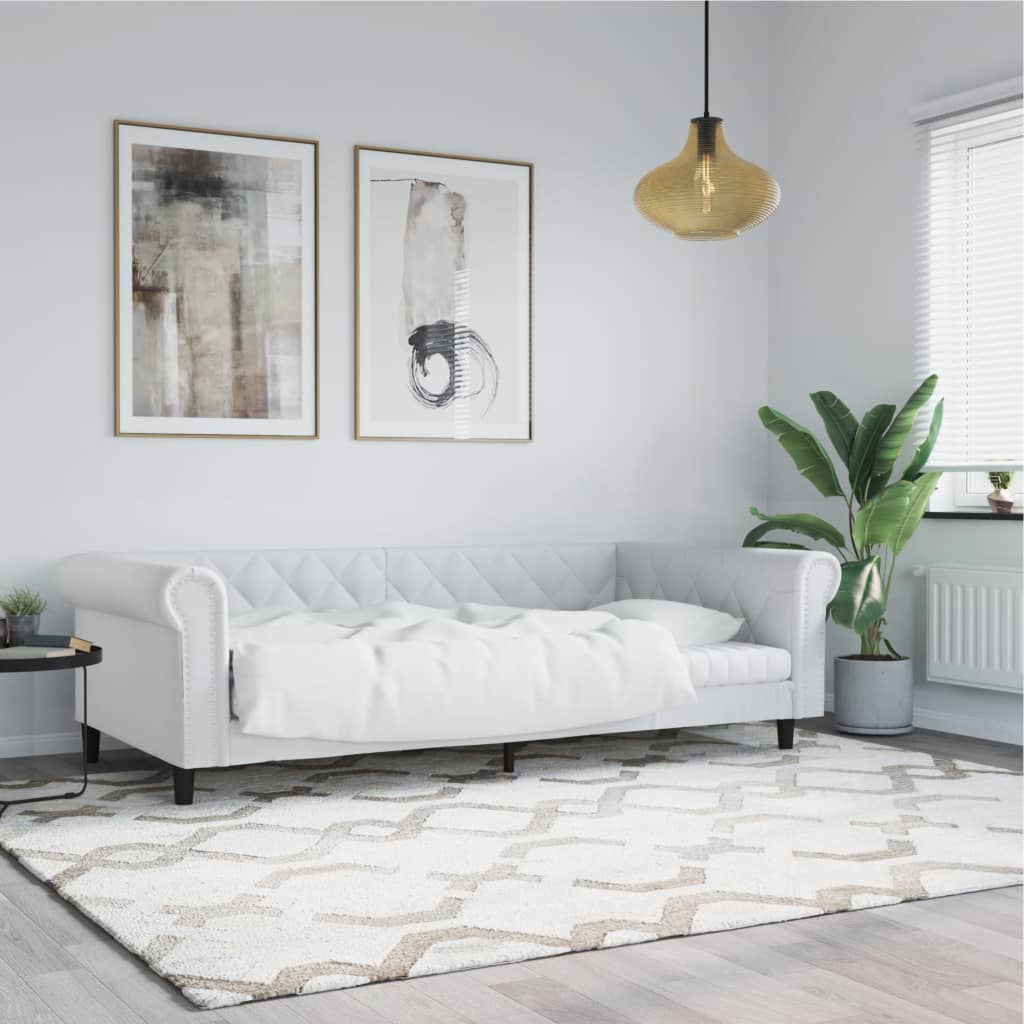 fehér műbőr kanapéágy 90 x 200 cm