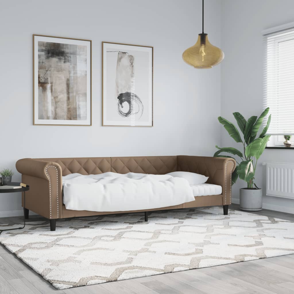 kávészínű műbőr kanapéágy 90 x 200 cm