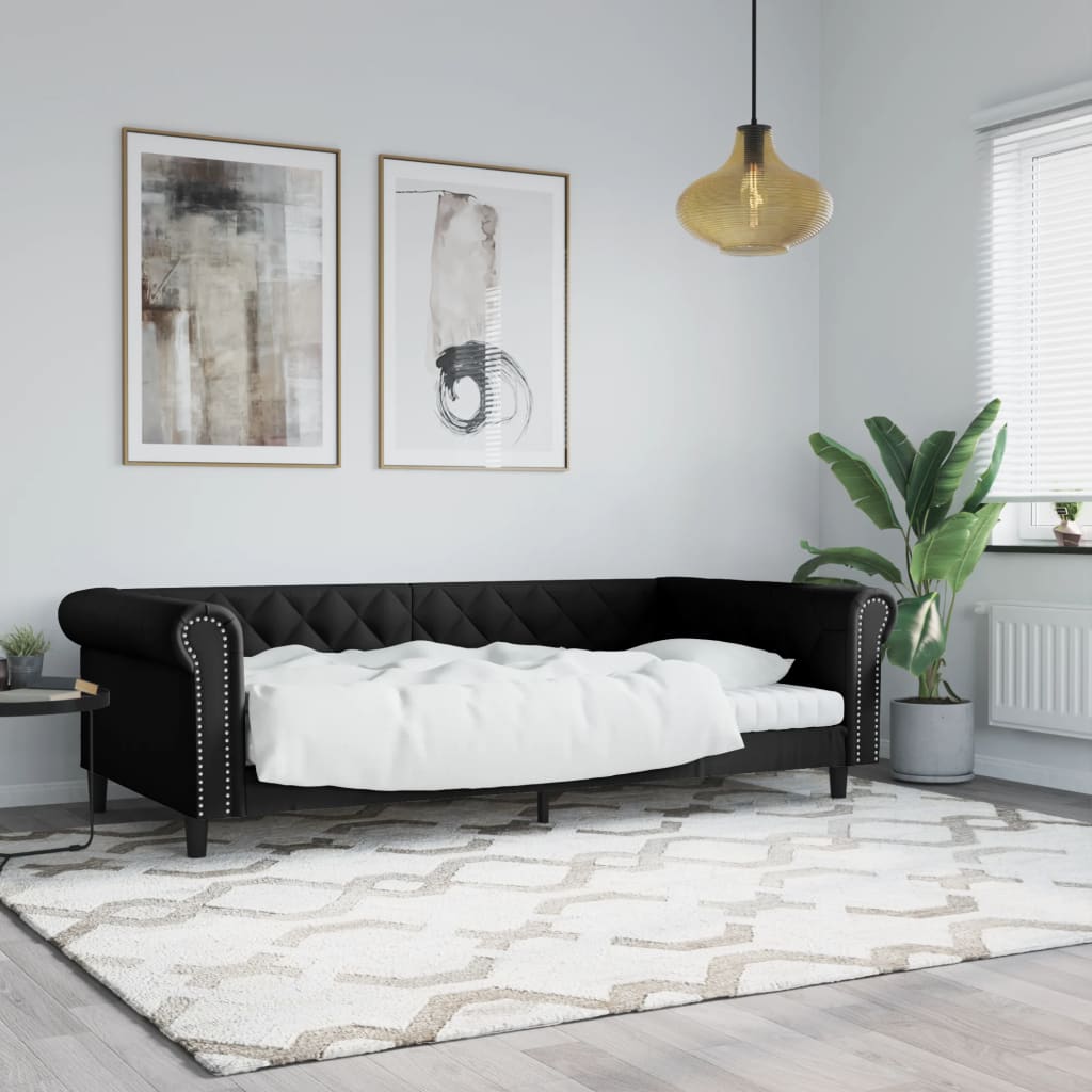 fekete műbőr kanapéágy 100 x 200 cm