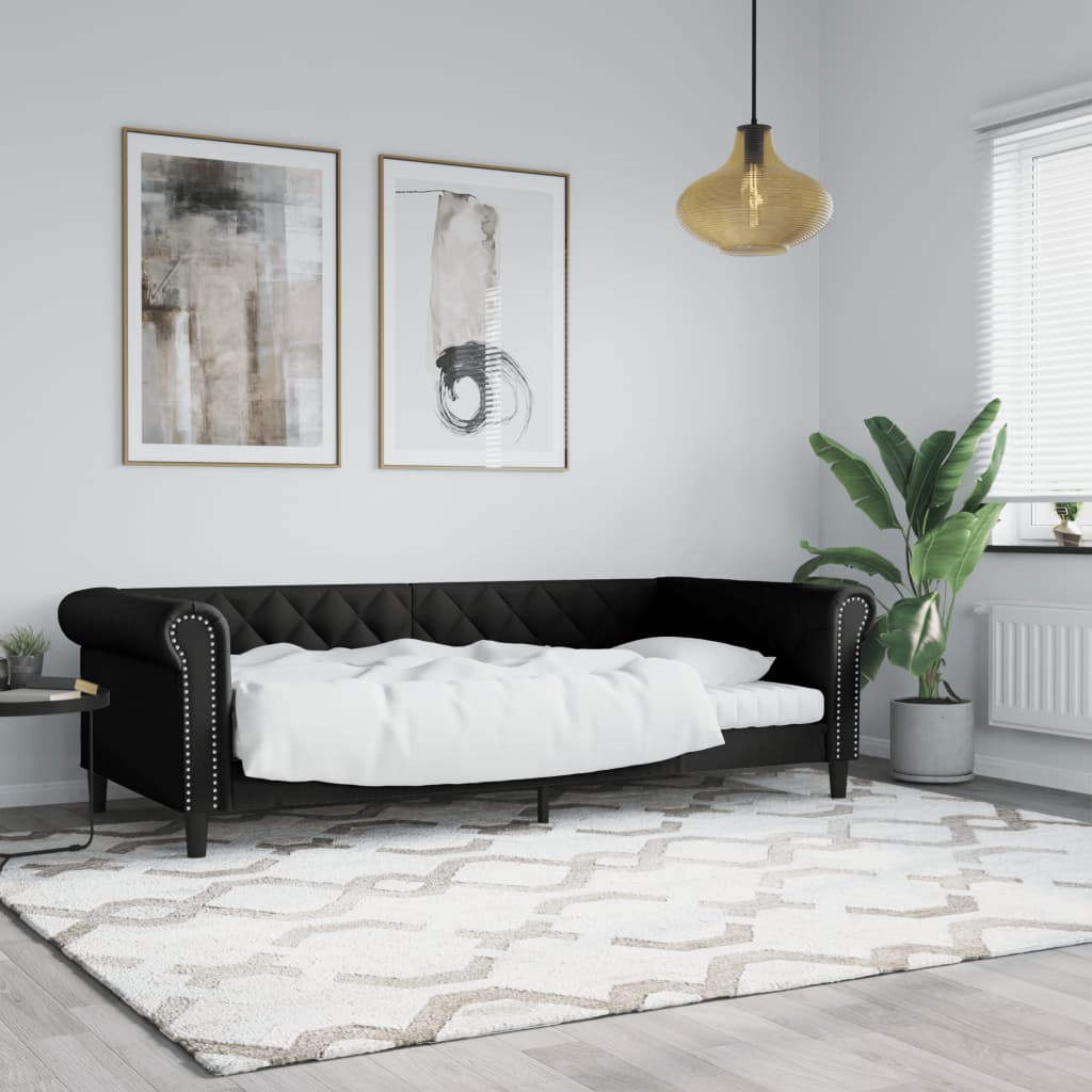 fekete műbőr kanapéágy 90 x 190 cm