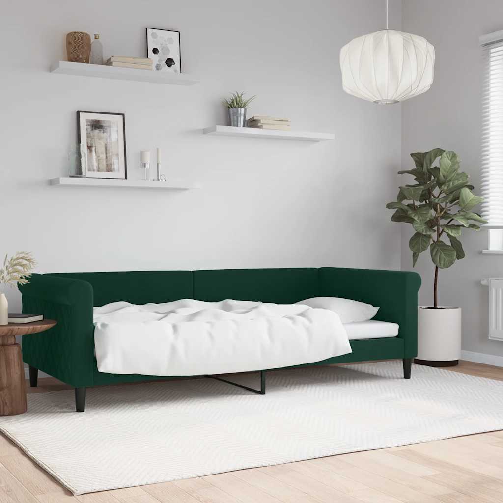 sötétzöld bársony kanapéágy 90x200 cm
