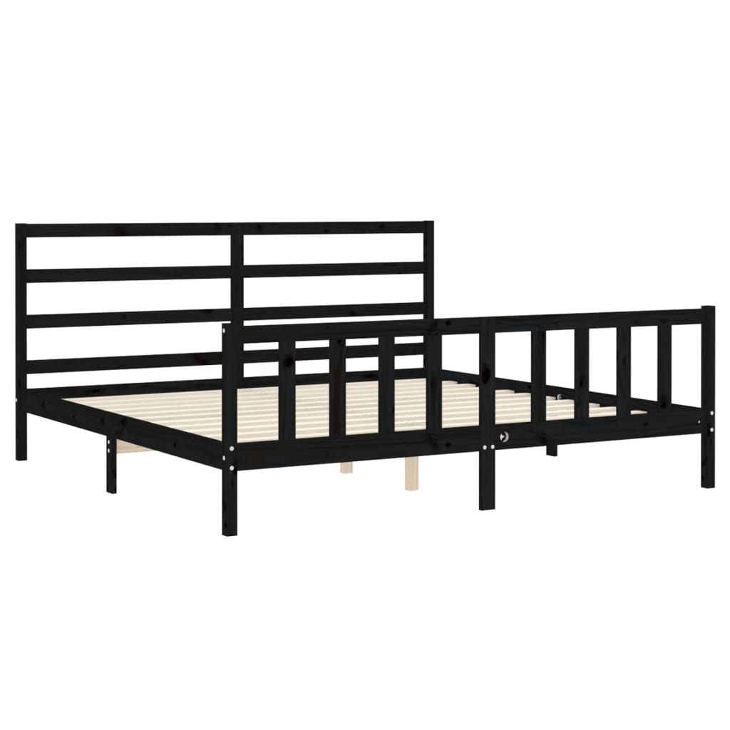 fekete tömör fa ágykeret fejtámlával 200 x 200 cm