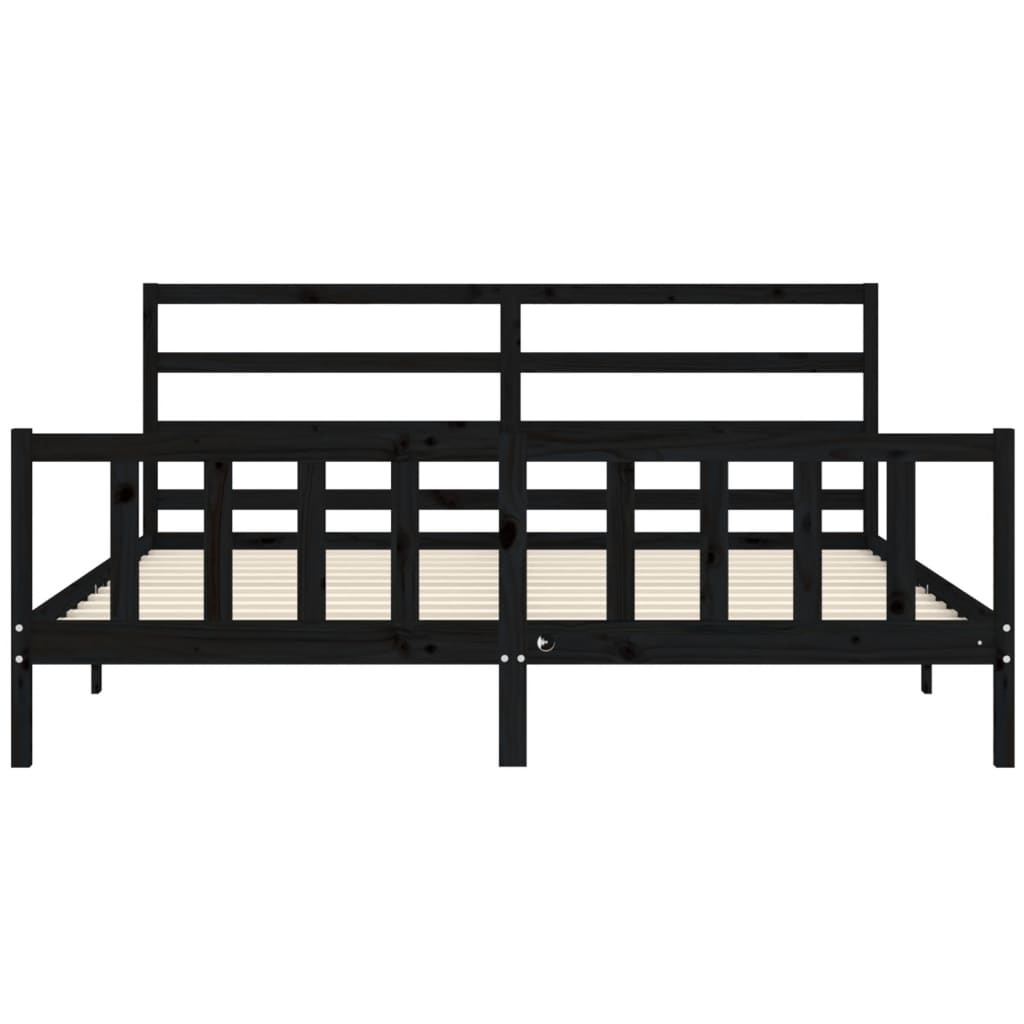 fekete tömör fa ágykeret fejtámlával 200 x 200 cm