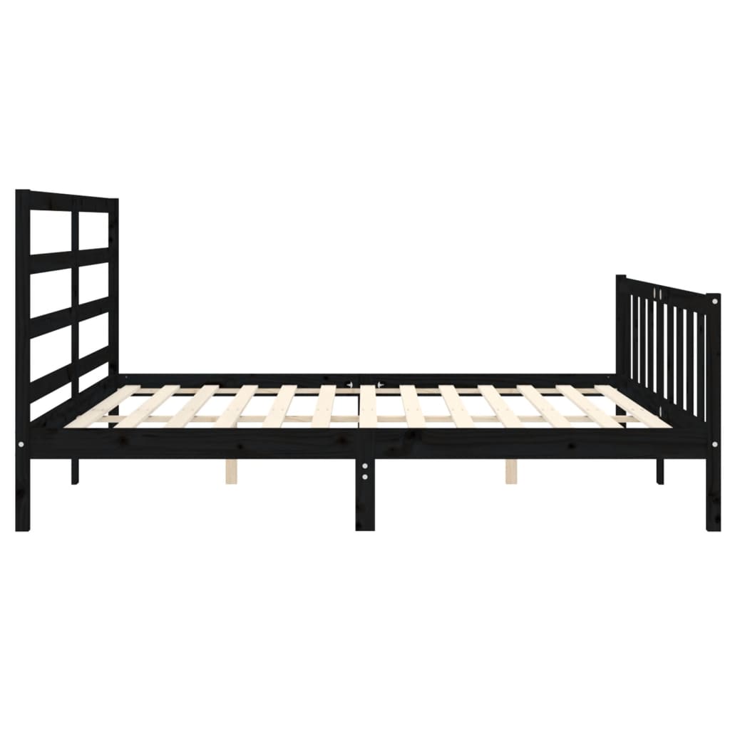 fekete tömör fa ágykeret fejtámlával 200 x 200 cm