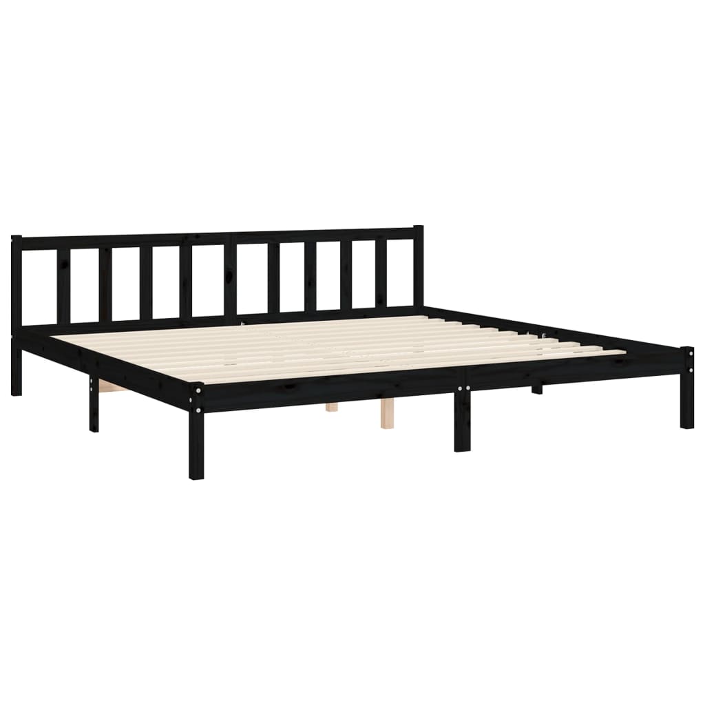 fekete tömör fa ágykeret fejtámlával 200 x 200 cm