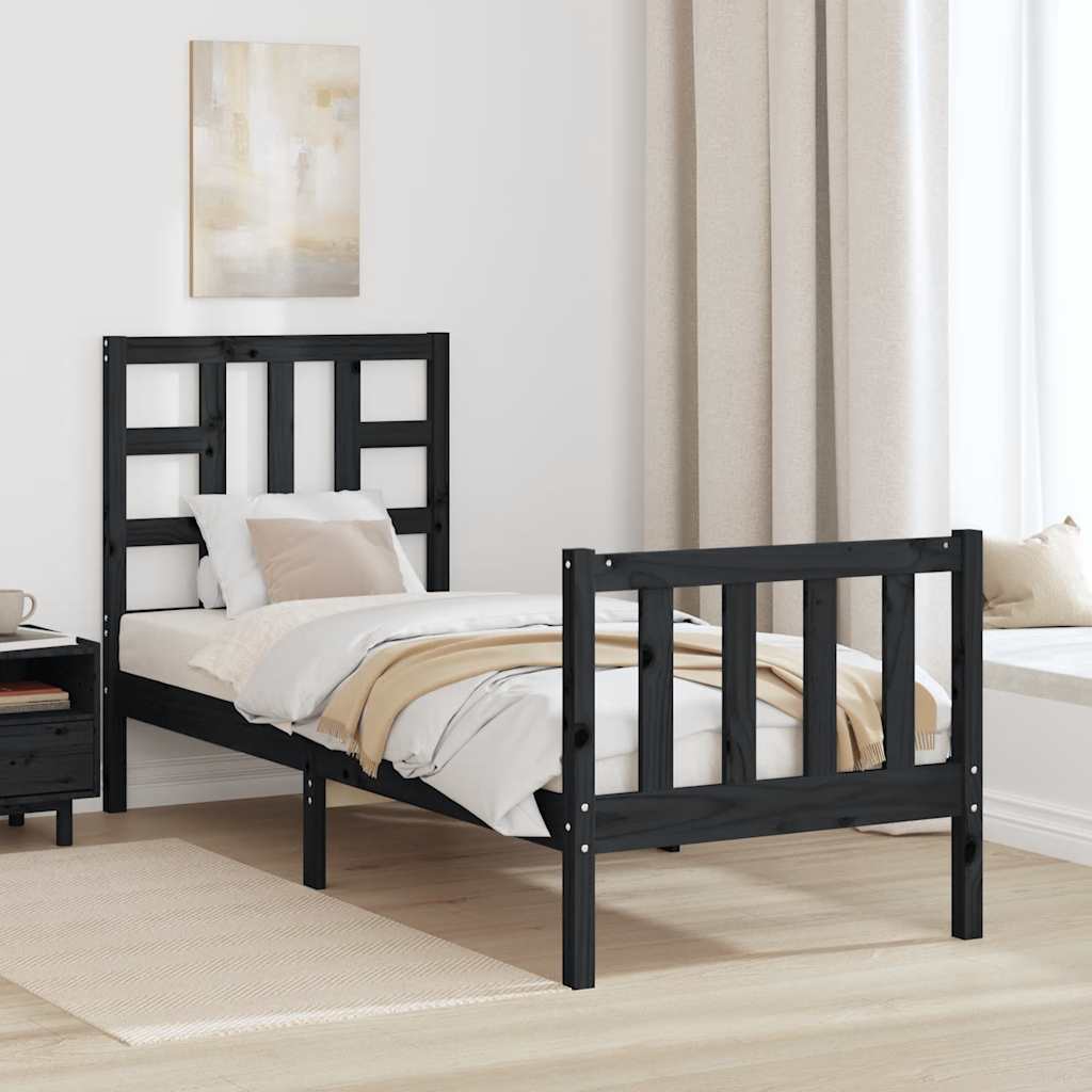 fekete tömör fa ágykeret fejtámlával Small Single
