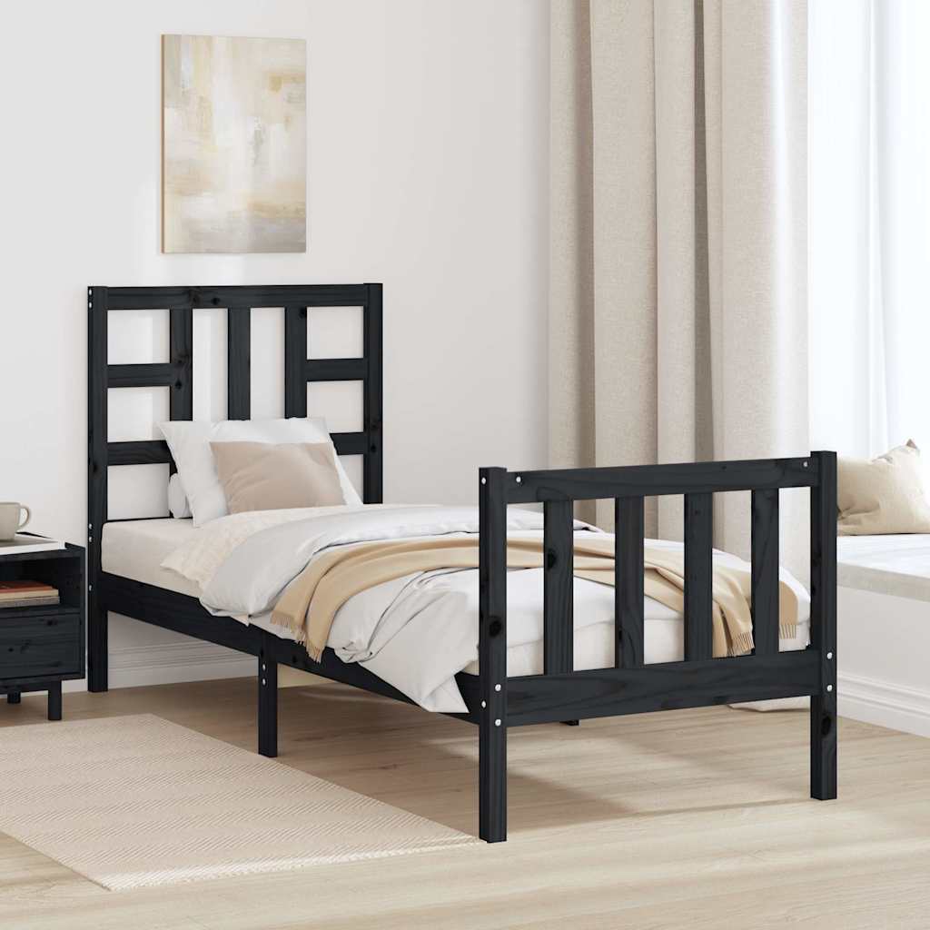 fekete tömör fa ágykeret fejtámlával Small Single