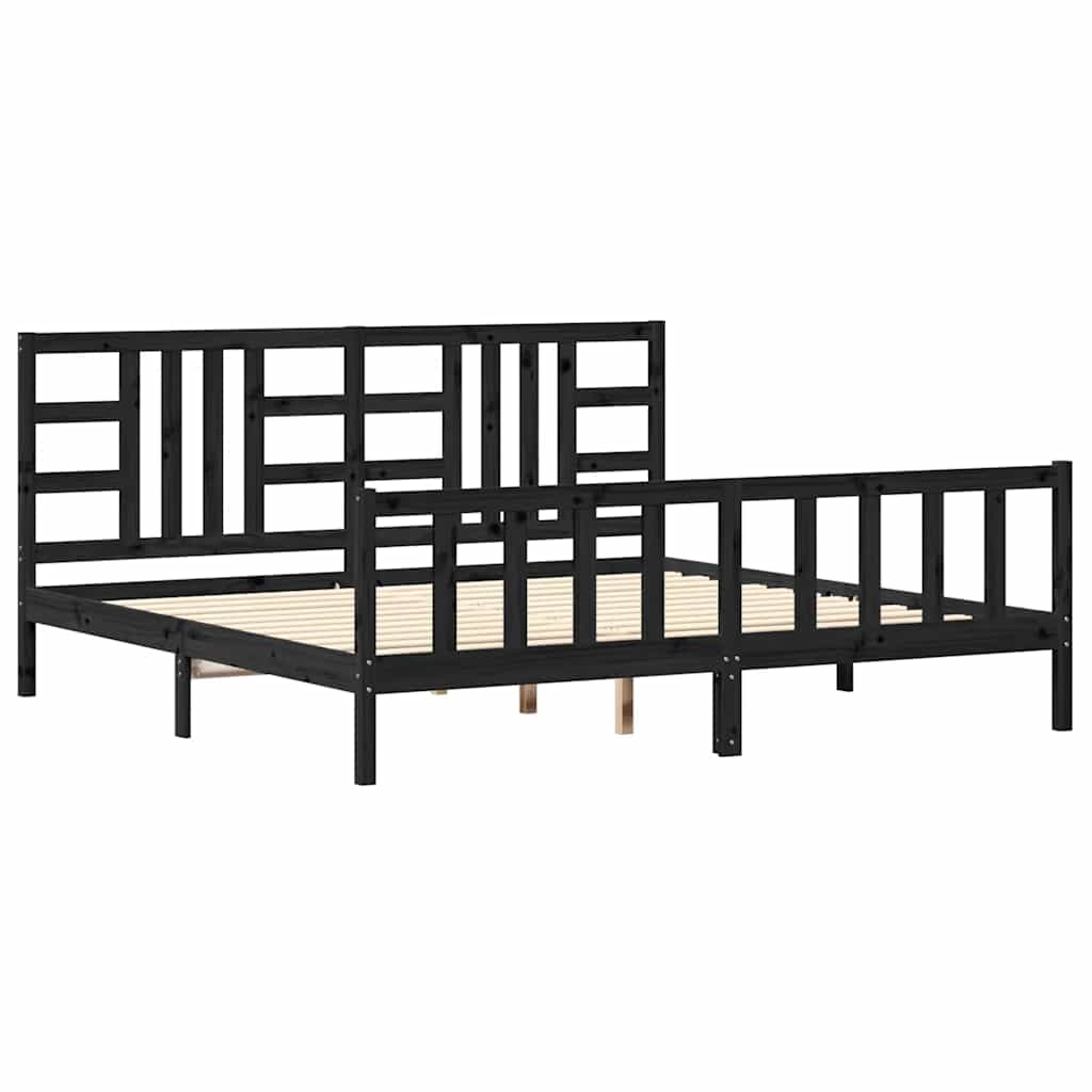 fekete tömör fa ágykeret fejtámlával 200 x 200 cm