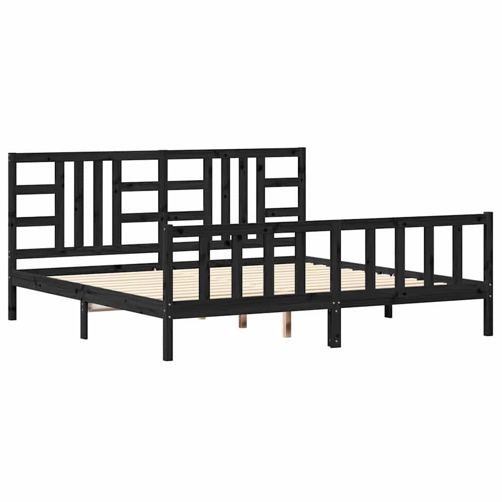 fekete tömör fa ágykeret fejtámlával 200 x 200 cm