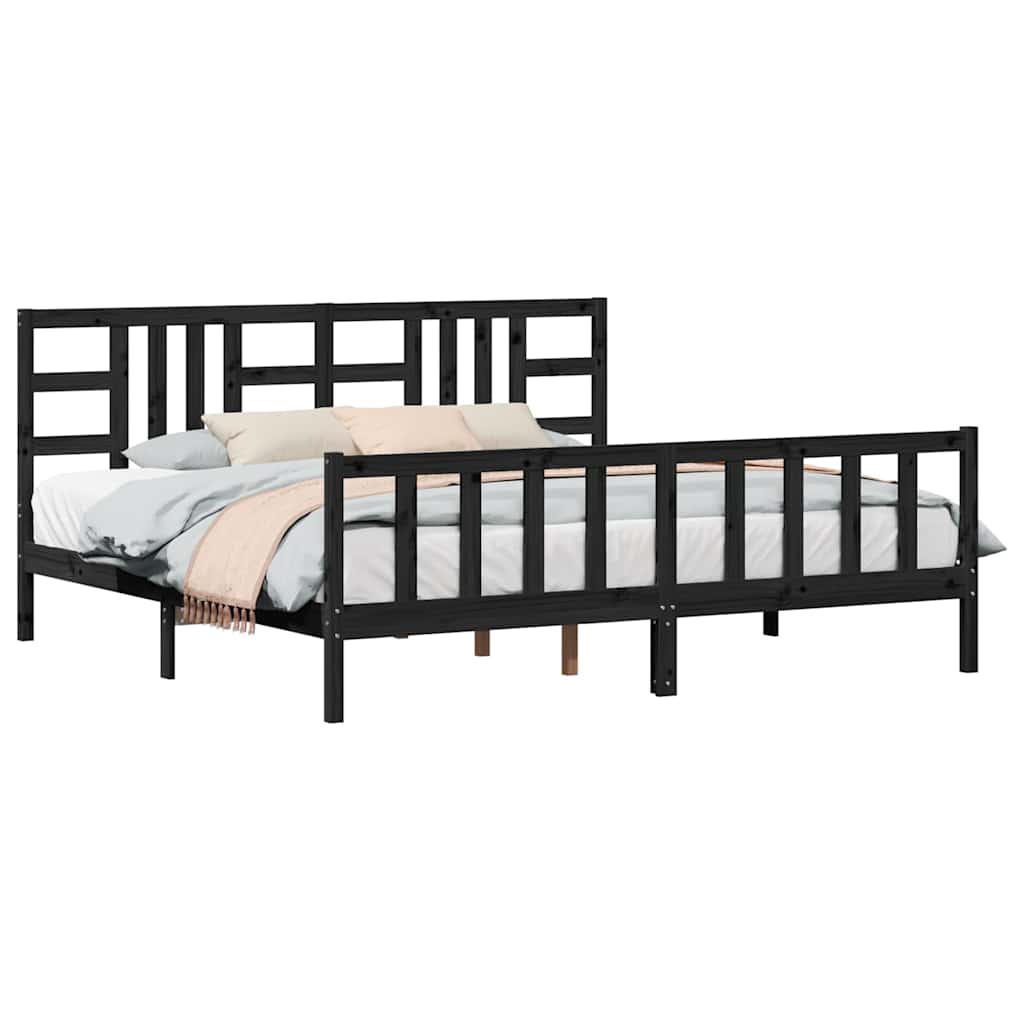fekete tömör fa ágykeret fejtámlával 200 x 200 cm