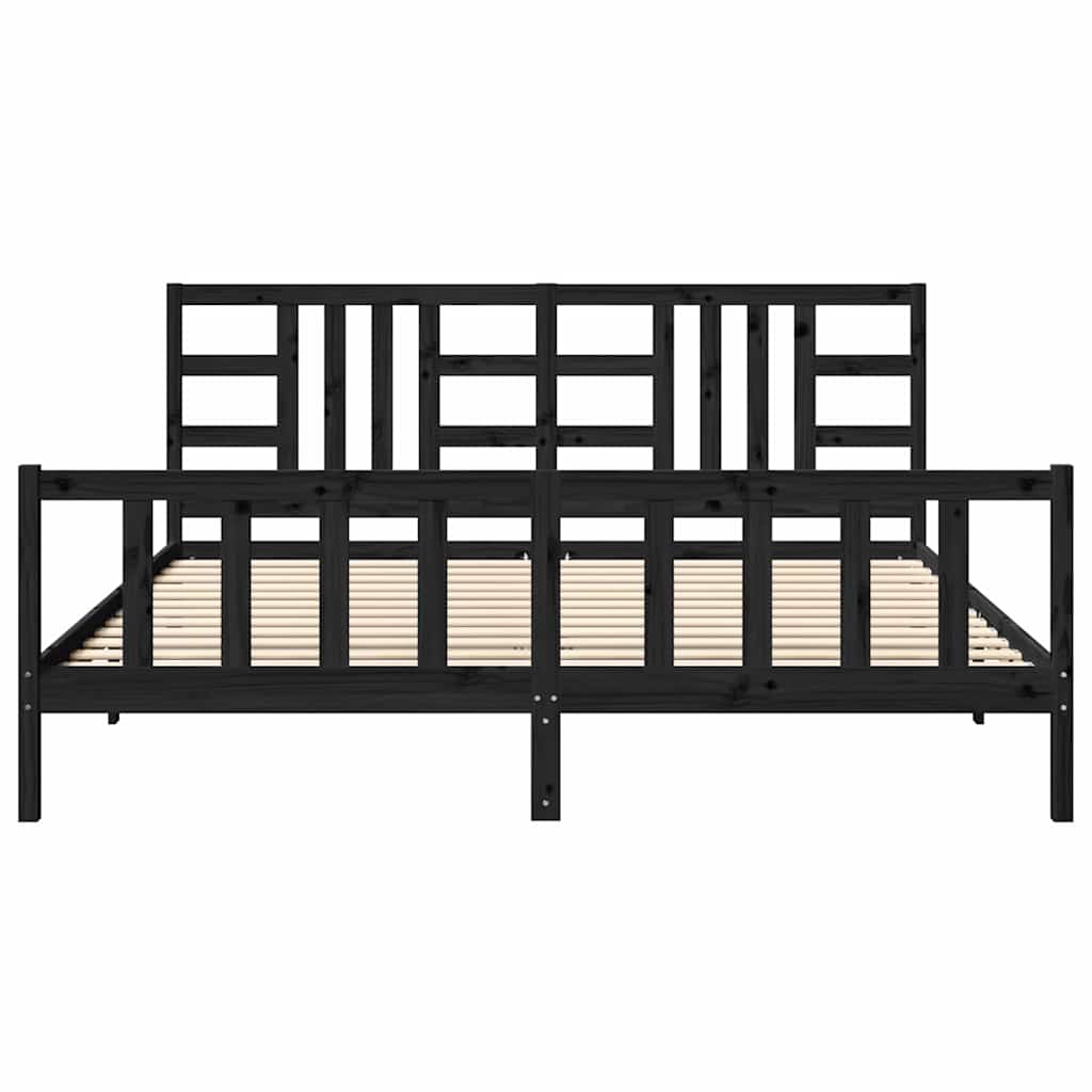 fekete tömör fa ágykeret fejtámlával 200 x 200 cm