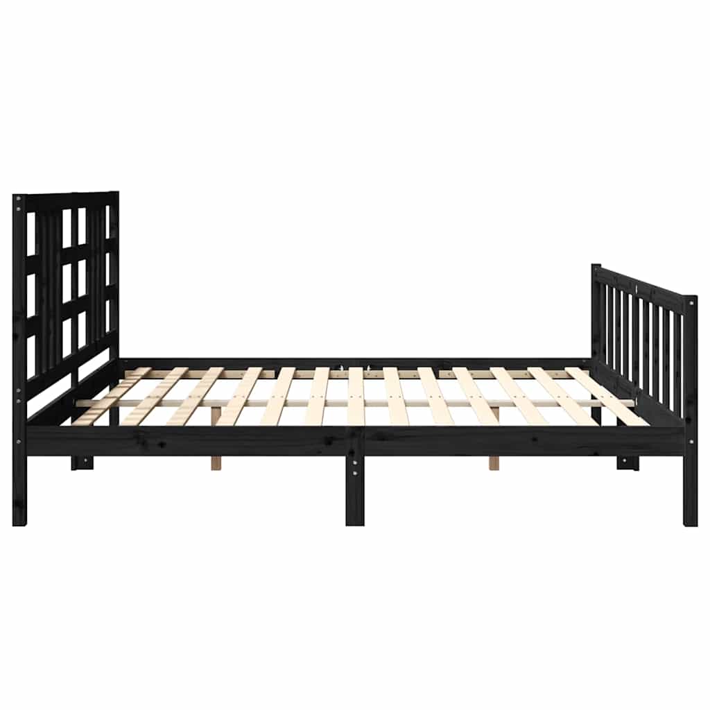 fekete tömör fa ágykeret fejtámlával 200 x 200 cm