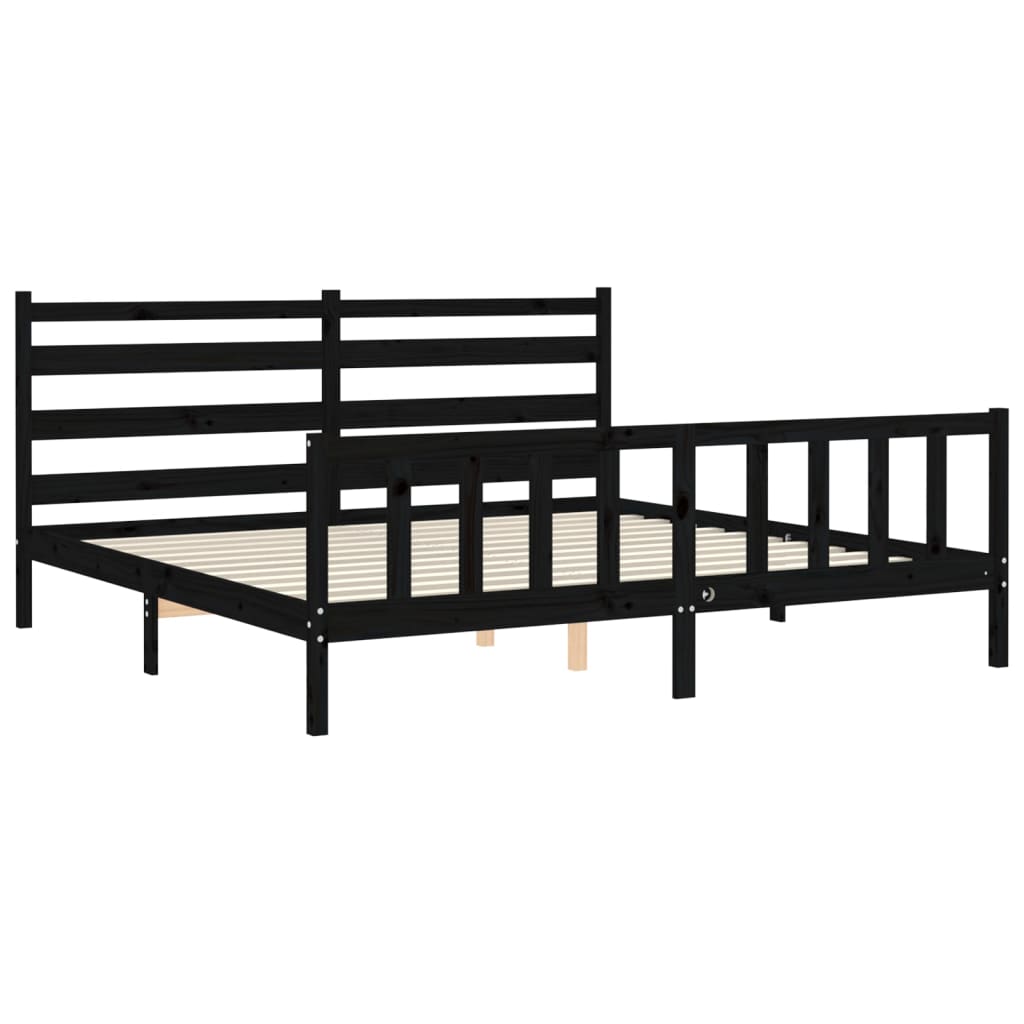 fekete tömör fa ágykeret fejtámlával 200 x 200 cm