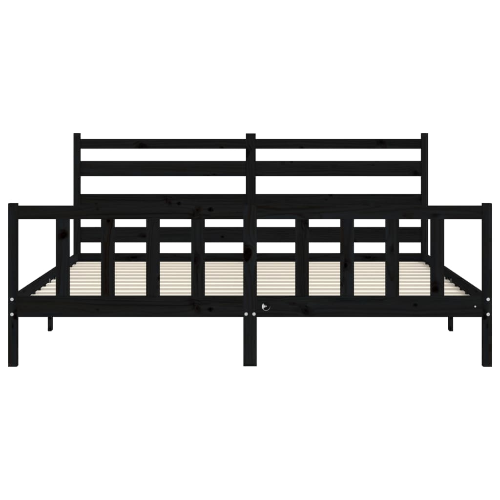 fekete tömör fa ágykeret fejtámlával 200 x 200 cm