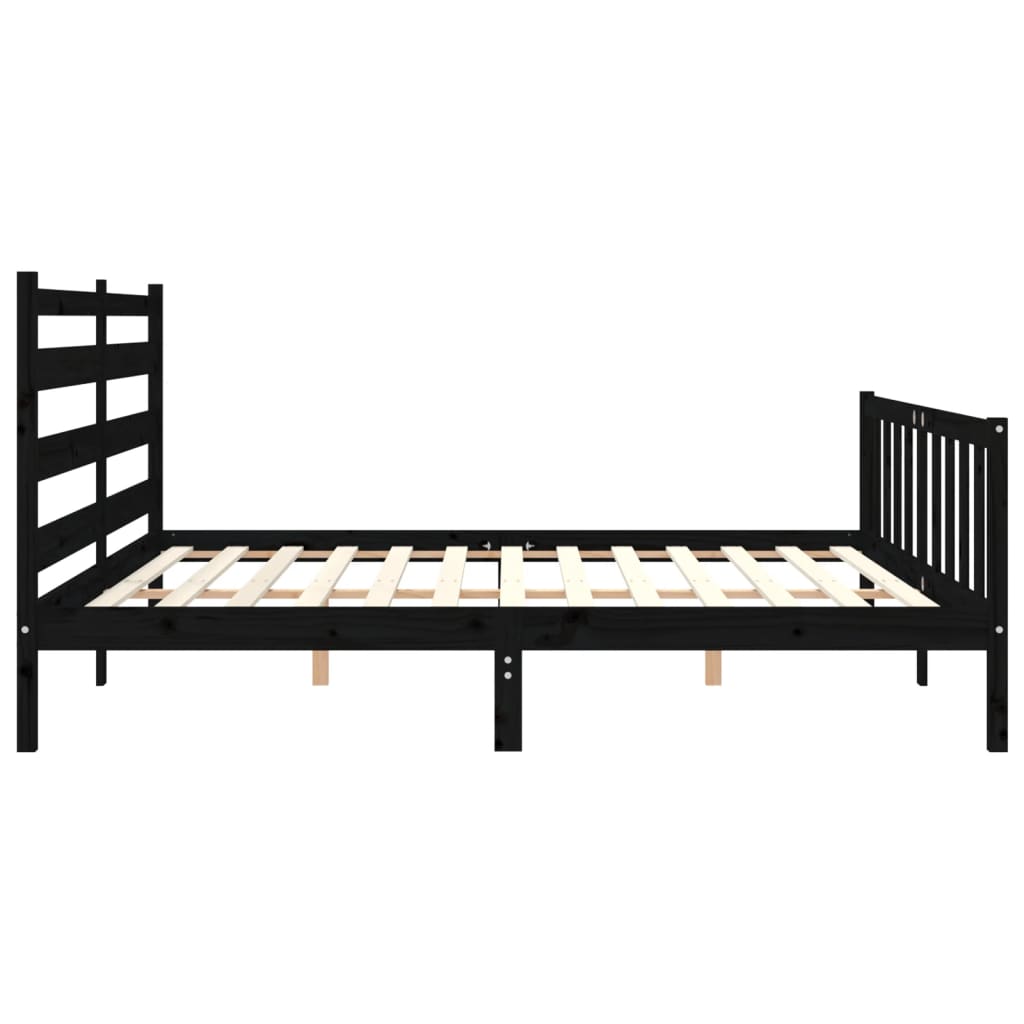 fekete tömör fa ágykeret fejtámlával 200 x 200 cm