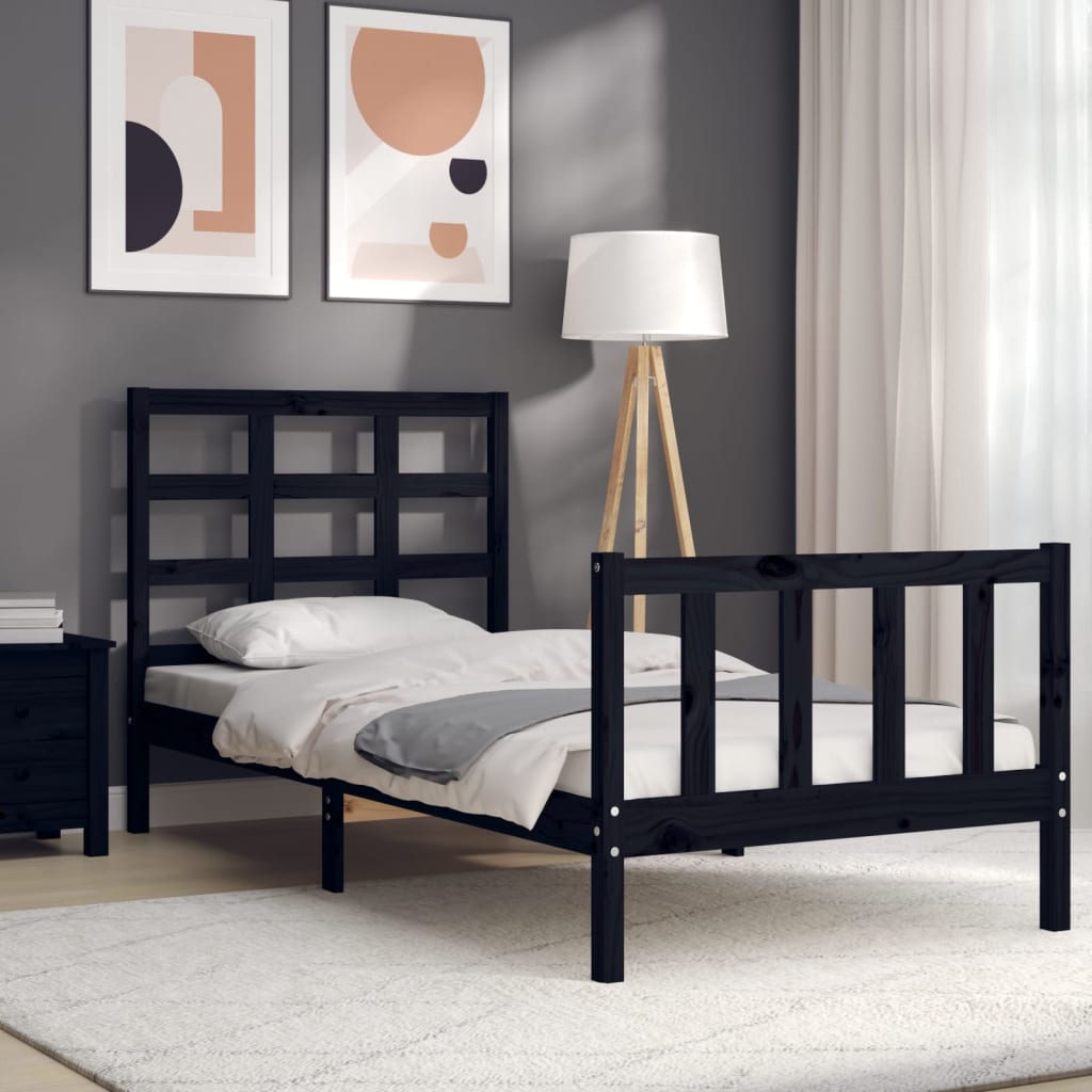 fekete tömör fa ágykeret fejtámlával Small Single