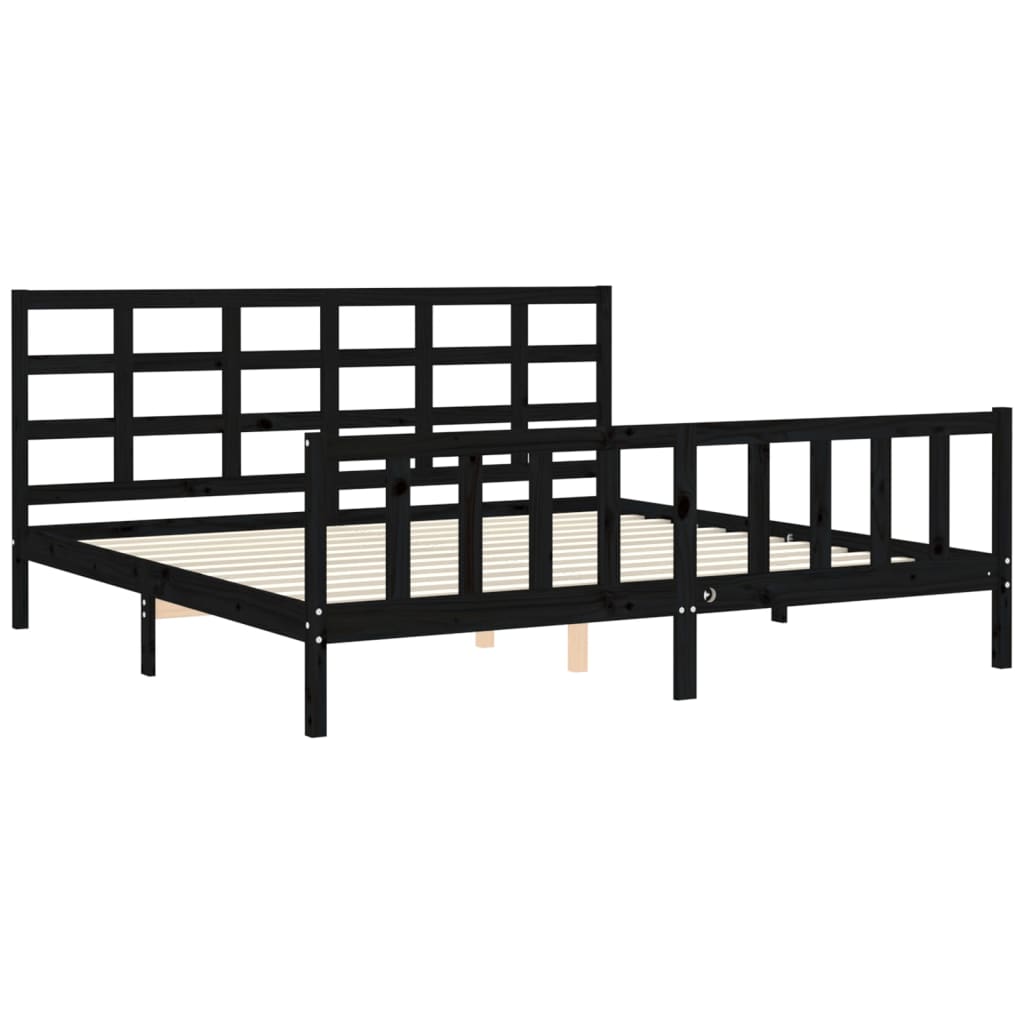 fekete tömör fa ágykeret fejtámlával 200 x 200 cm