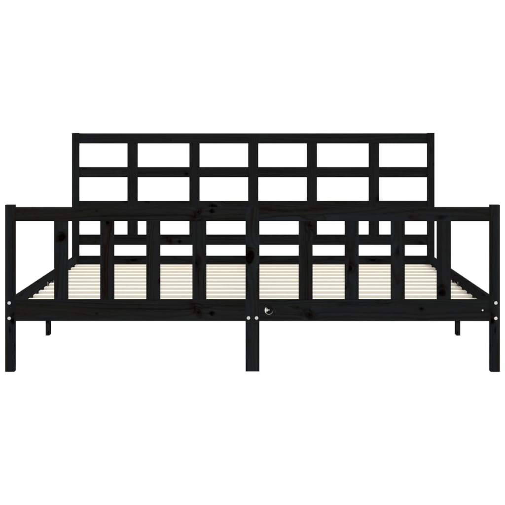 fekete tömör fa ágykeret fejtámlával 200 x 200 cm
