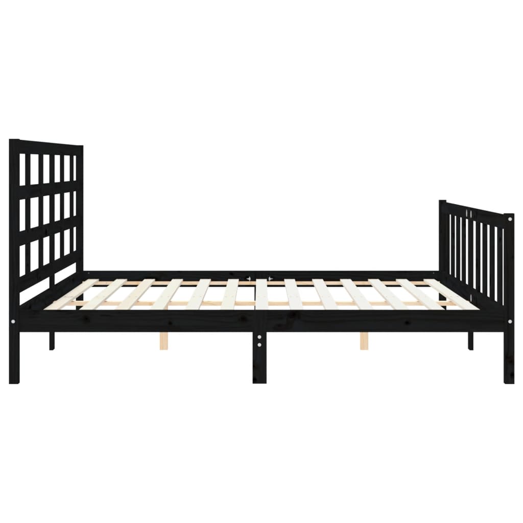 fekete tömör fa ágykeret fejtámlával 200 x 200 cm
