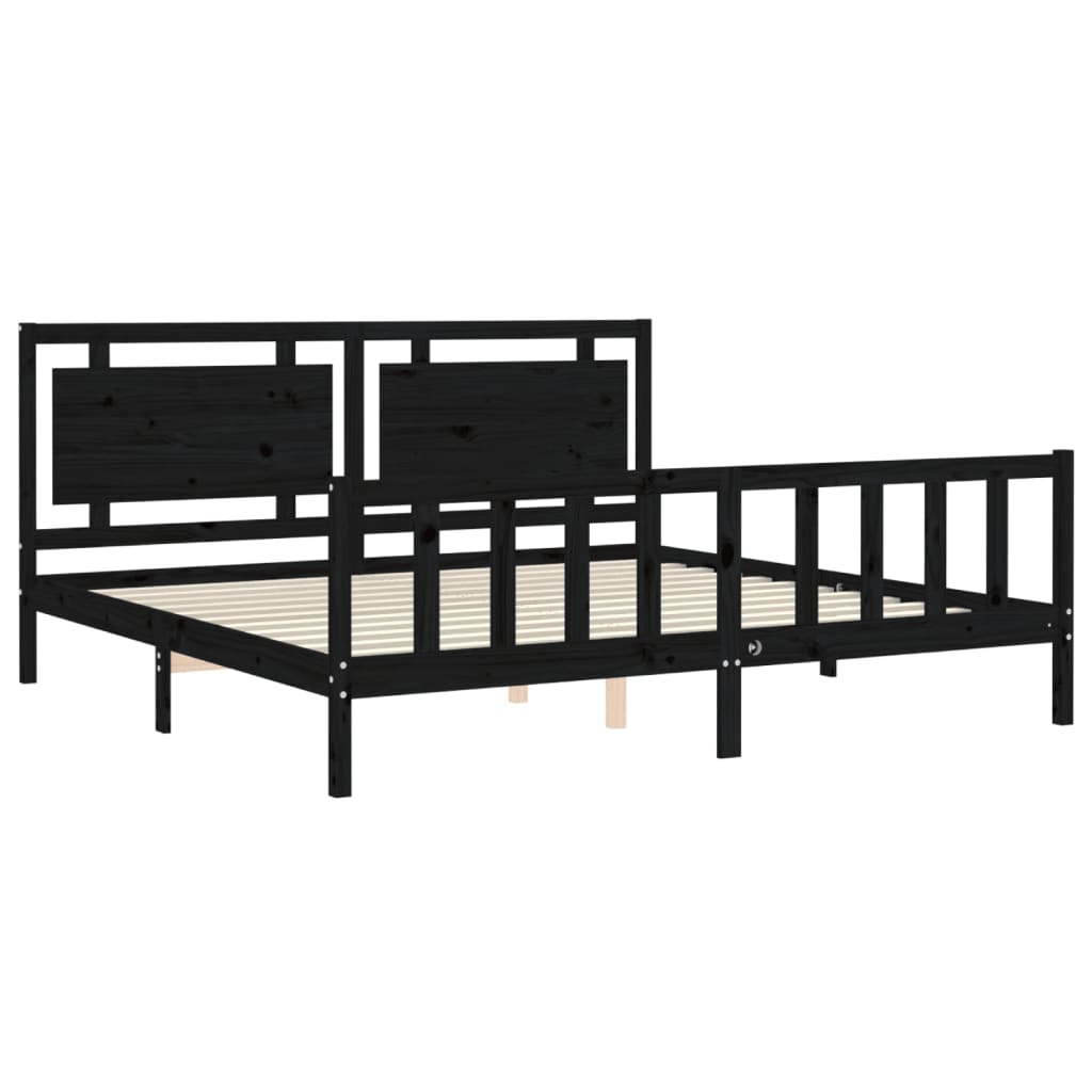 fekete tömör fa ágykeret fejtámlával 200 x 200 cm