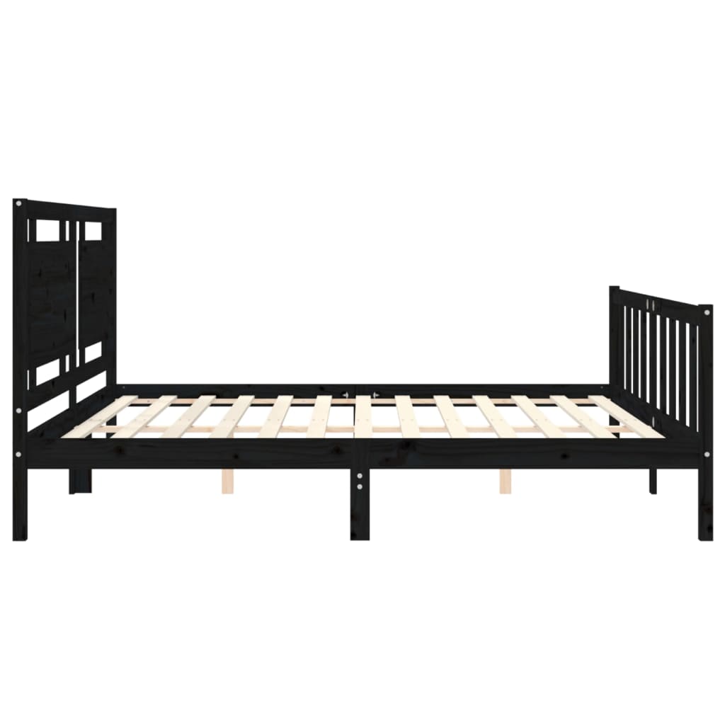 fekete tömör fa ágykeret fejtámlával 200 x 200 cm