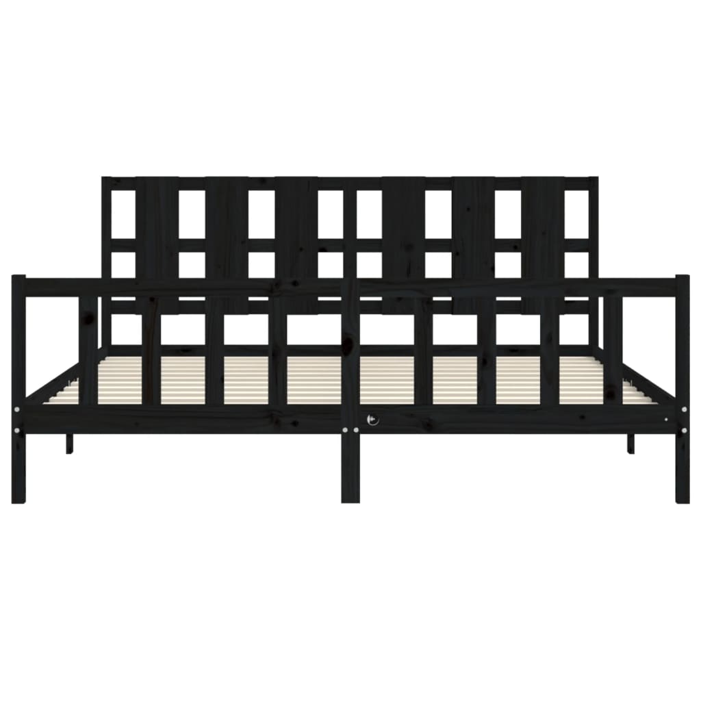 fekete tömör fa ágykeret fejtámlával 200 x 200 cm