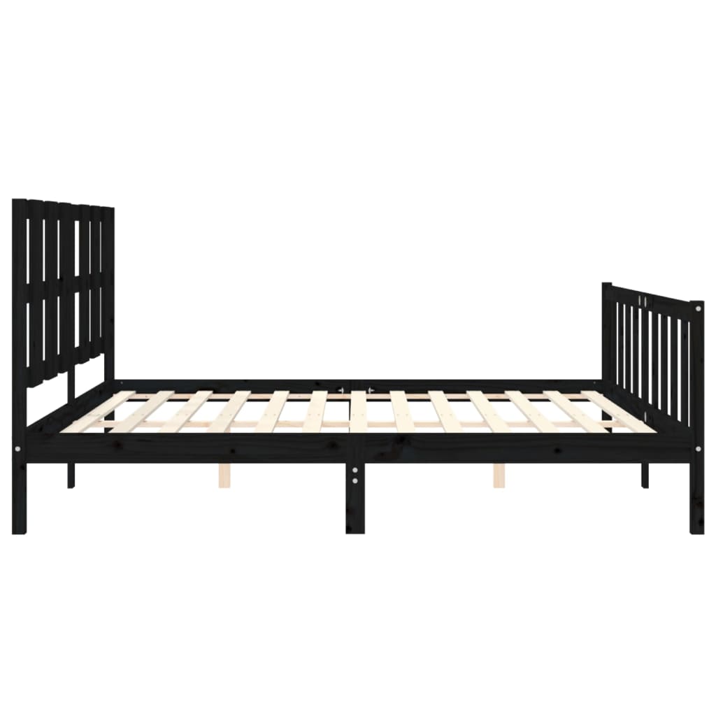 fekete tömör fa ágykeret fejtámlával 200 x 200 cm