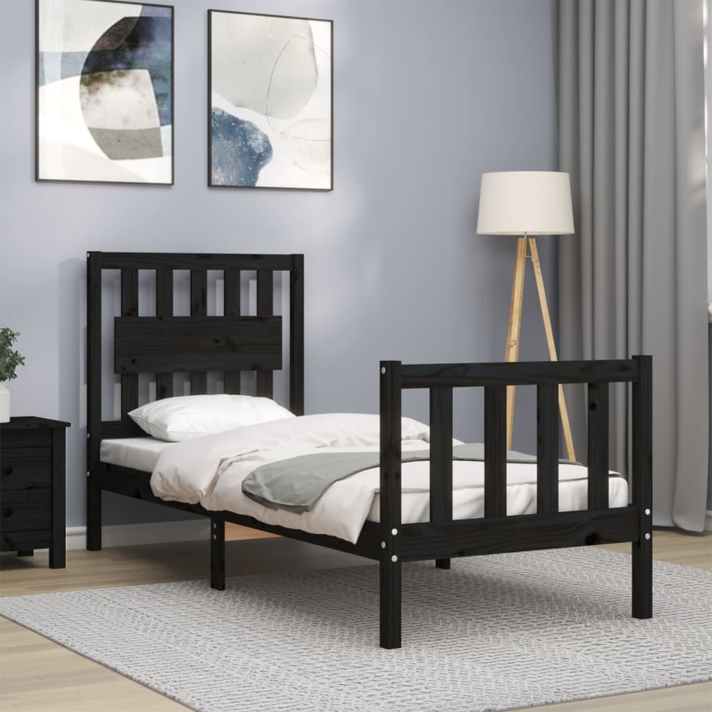 fekete tömör fa ágykeret fejtámlával Small Single